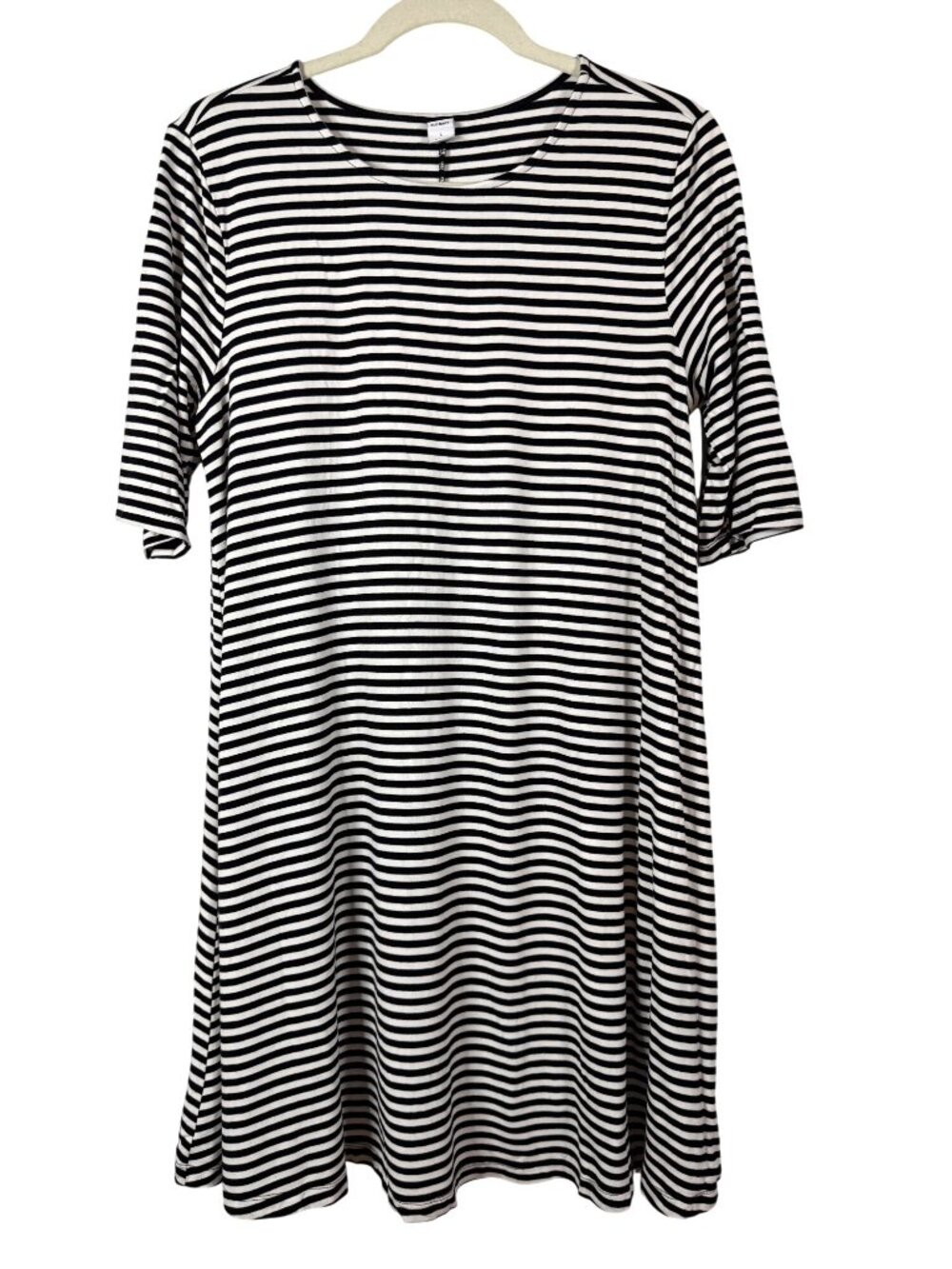 Old Navy Large Black White Striped Knit Swing Dress Minimalist French Girl